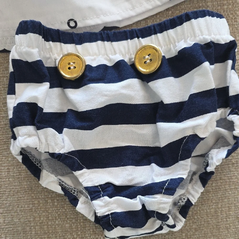 Striped Anchor Print Diaper Cover Set